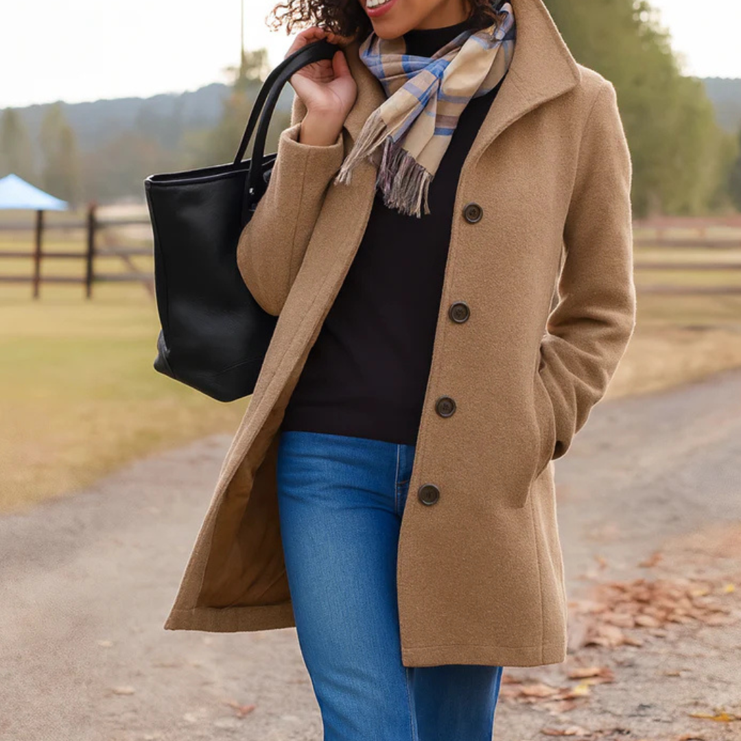 Wool Blend Trench Coat – Single-Breasted – Mid-Length – Women's Coat-Myra Lina