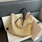 Woven Bag – Shopper Tote Bag in Woven Fabric for Women with Faux Leather Straps-Myra Lina