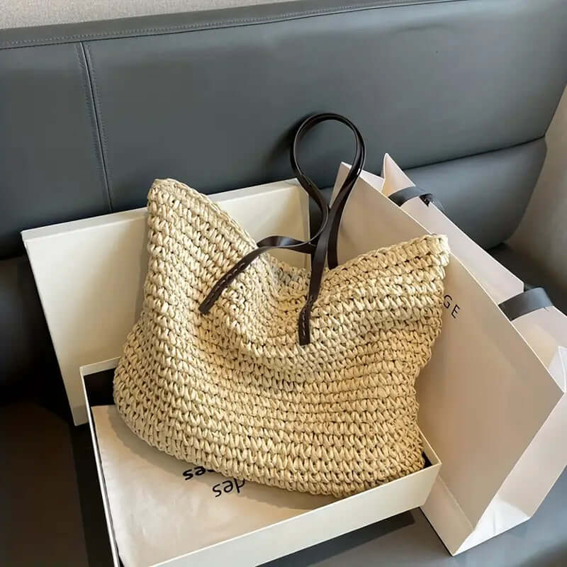 Woven Bag – Shopper Tote Bag in Woven Fabric for Women with Faux Leather Straps-Myra Lina