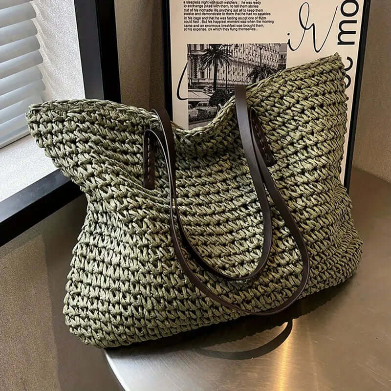 Woven Bag – Shopper Tote Bag in Woven Fabric for Women with Faux Leather Straps-Myra Lina