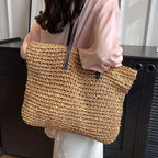 Woven Bag – Shopper Tote Bag in Woven Fabric for Women with Faux Leather Straps-Myra Lina