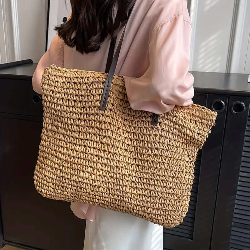 Woven Bag – Shopper Tote Bag in Woven Fabric for Women with Faux Leather Straps-Myra Lina