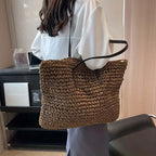 Woven Bag – Shopper Tote Bag in Woven Fabric for Women with Faux Leather Straps-Myra Lina