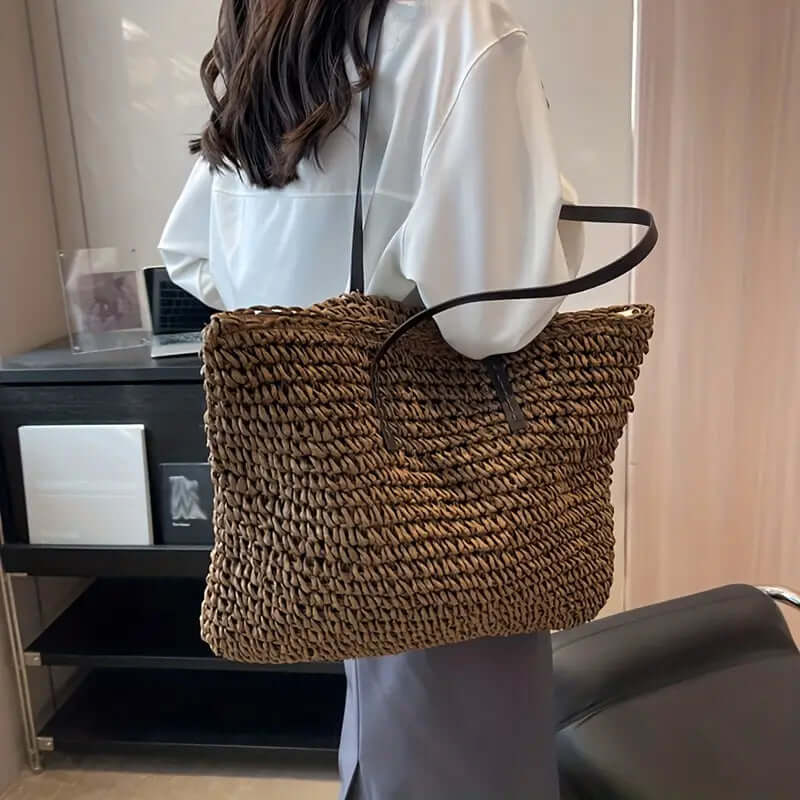 Woven Bag – Shopper Tote Bag in Woven Fabric for Women with Faux Leather Straps-Myra Lina