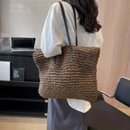 Woven Bag – Shopper Tote Bag in Woven Fabric for Women with Faux Leather Straps-Myra Lina