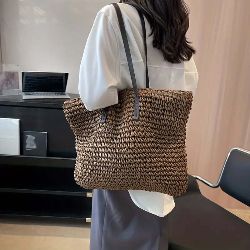 Woven Bag – Shopper Tote Bag in Woven Fabric for Women with Faux Leather Straps-Myra Lina