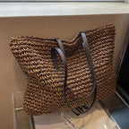 Woven Bag – Shopper Tote Bag in Woven Fabric for Women with Faux Leather Straps-Myra Lina