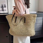 Woven Bag – Shopper Tote Bag in Woven Fabric for Women with Faux Leather Straps-Myra Lina