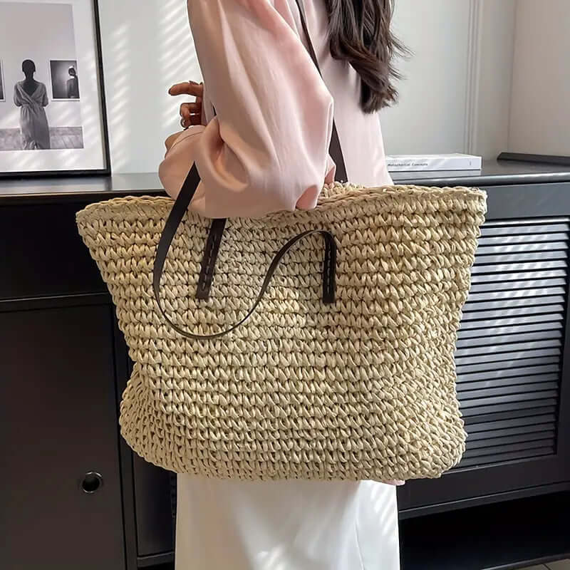 Woven Bag – Shopper Tote Bag in Woven Fabric for Women with Faux Leather Straps-Myra Lina