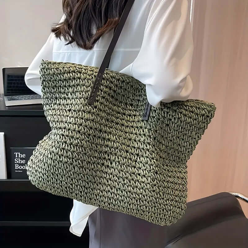 Woven Bag – Shopper Tote Bag in Woven Fabric for Women with Faux Leather Straps-Myra Lina