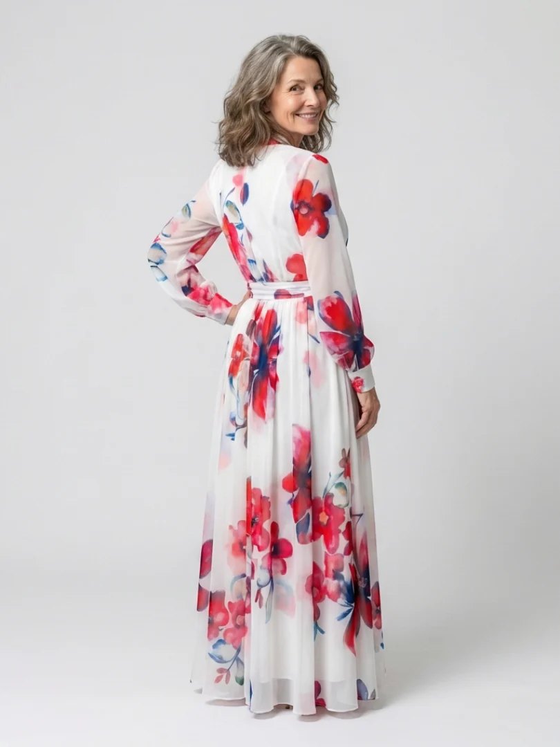 Wrap Maxi Dress | Floral | Long Sleeve | Tie Waist-Myra Lina