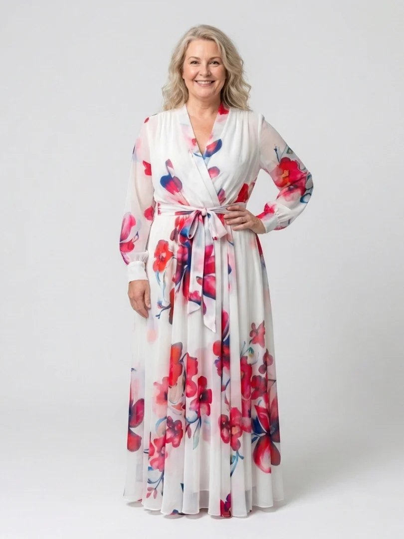 Wrap Maxi Dress | Floral | Long Sleeve | Tie Waist-Myra Lina