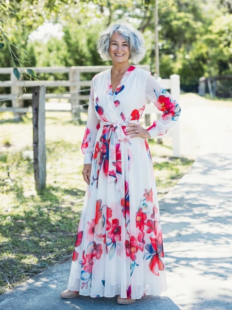 Wrap Maxi Dress | Floral | Long Sleeve | Tie Waist-Myra Lina