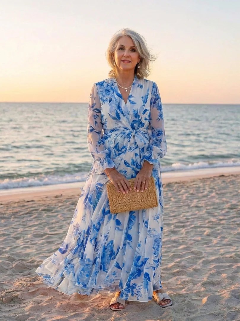 Wrap Maxi Dress | Floral | Long Sleeve | Tie Waist-Myra Lina