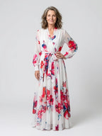 Wrap Maxi Dress | Floral | Long Sleeve | Tie Waist-Myra Lina