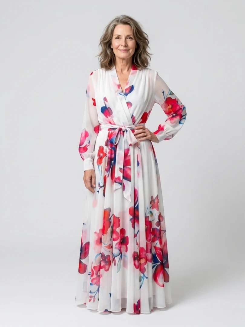 Wrap Maxi Dress | Floral | Long Sleeve | Tie Waist-Myra Lina