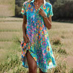 Boho Dress | Floral Print | Short Sleeve | Relaxed Fit-Myra Lina