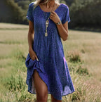 Boho Dress | Floral Print | Short Sleeve | Relaxed Fit-Myra Lina