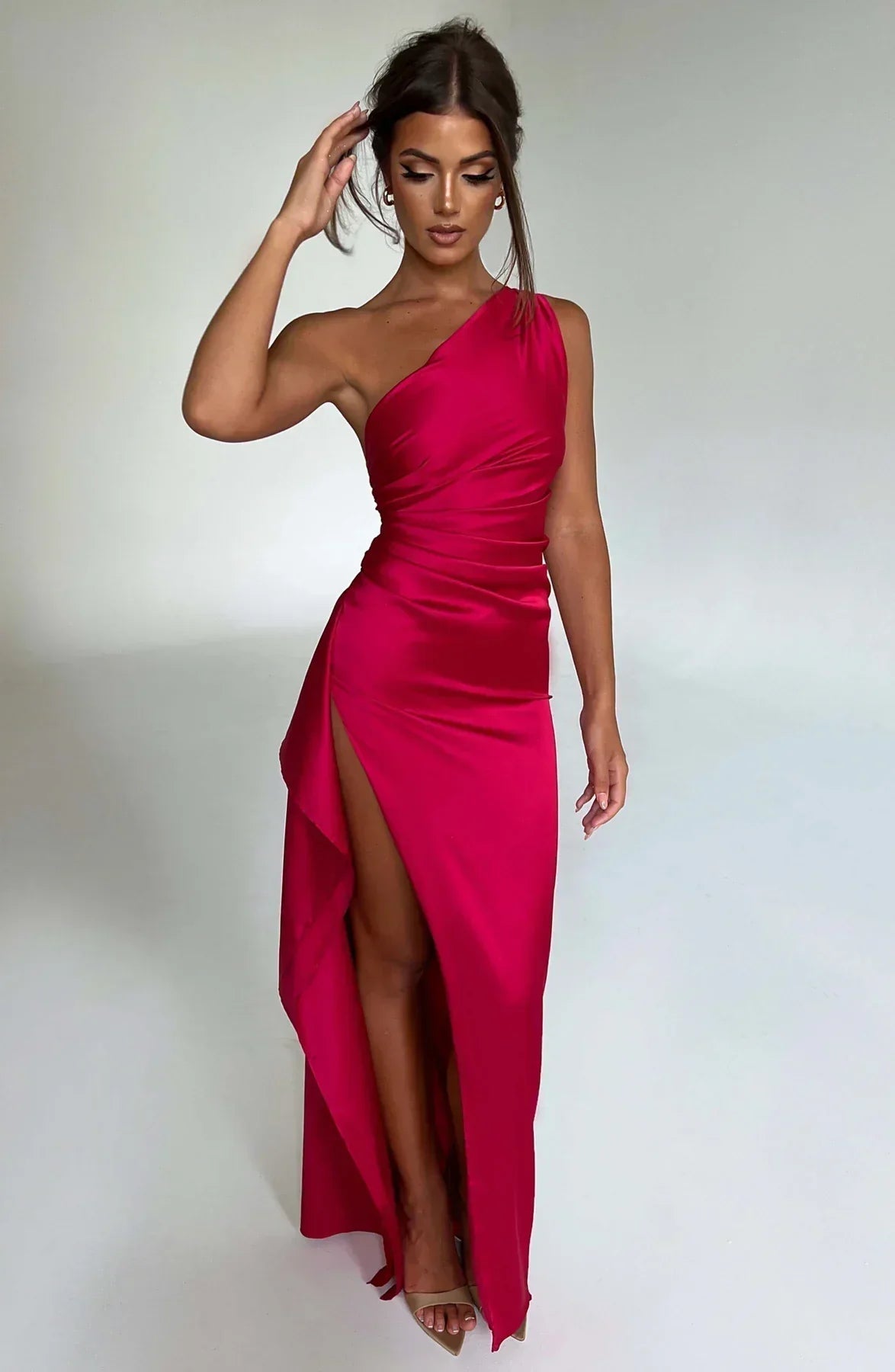 Formal Dress | One Shoulder Satin Gown | High Split-Myra Lina