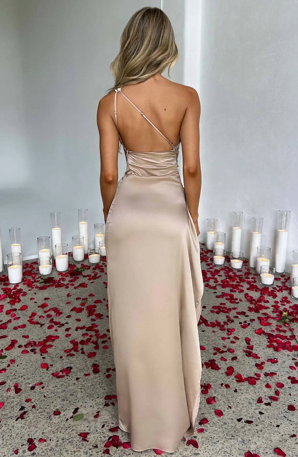 Formal Dress | One Shoulder Satin Gown | High Split-Myra Lina