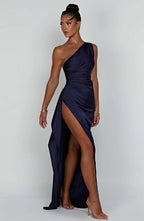 Formal Dress | One Shoulder Satin Gown | High Split-Myra Lina