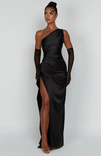 Formal Dress | One Shoulder Satin Gown | High Split-Myra Lina