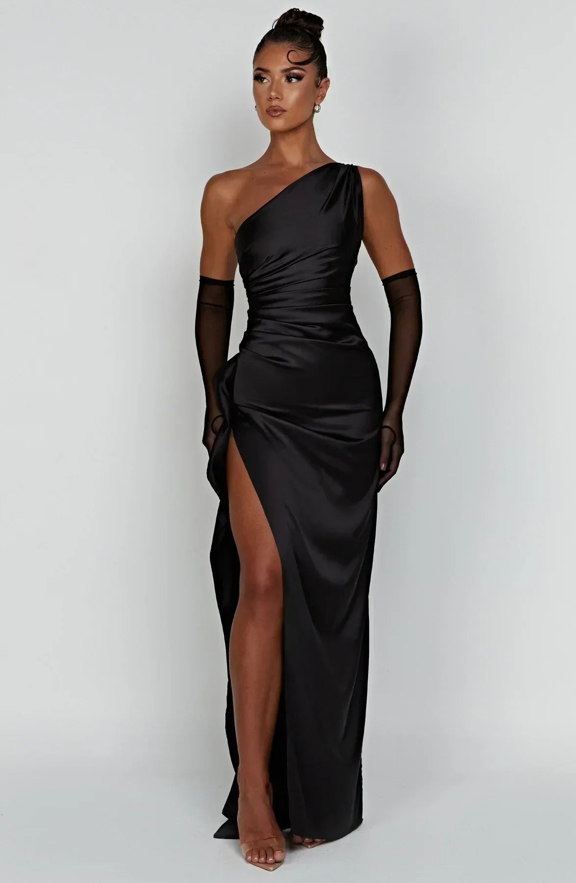 Formal Dress | One Shoulder Satin Gown | High Split-Myra Lina