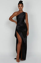 Formal Dress | One Shoulder Satin Gown | High Split-Myra Lina