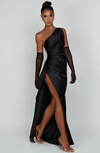 Formal Dress | One Shoulder Satin Gown | High Split-Myra Lina