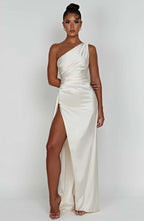 Formal Dress | One Shoulder Satin Gown | High Split-Myra Lina