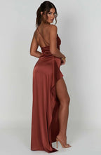 Formal Dress | One Shoulder Satin Gown | High Split-Myra Lina