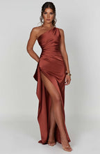 Formal Dress | One Shoulder Satin Gown | High Split-Myra Lina