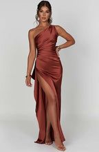 Formal Dress | One Shoulder Satin Gown | High Split-Myra Lina