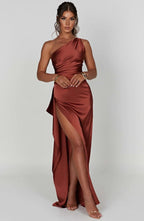 Formal Dress | One Shoulder Satin Gown | High Split-Myra Lina