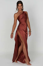 Formal Dress | One Shoulder Satin Gown | High Split-Myra Lina