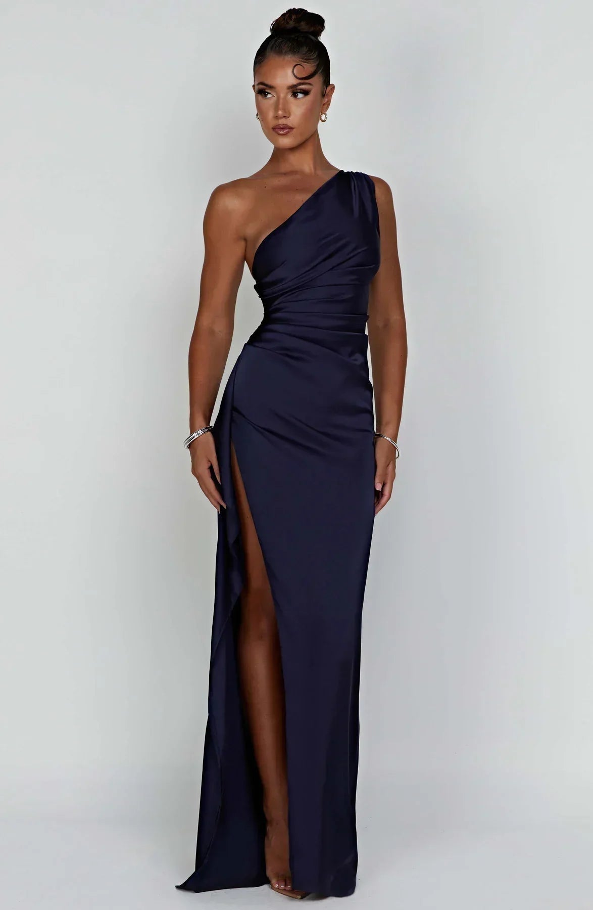 Formal Dress | One Shoulder Satin Gown | High Split-Myra Lina