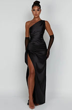 Formal Dress | One Shoulder Satin Gown | High Split-Myra Lina