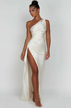 Formal Dress | One Shoulder Satin Gown | High Split-Myra Lina