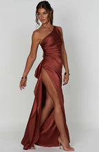 Formal Dress | One Shoulder Satin Gown | High Split-Myra Lina