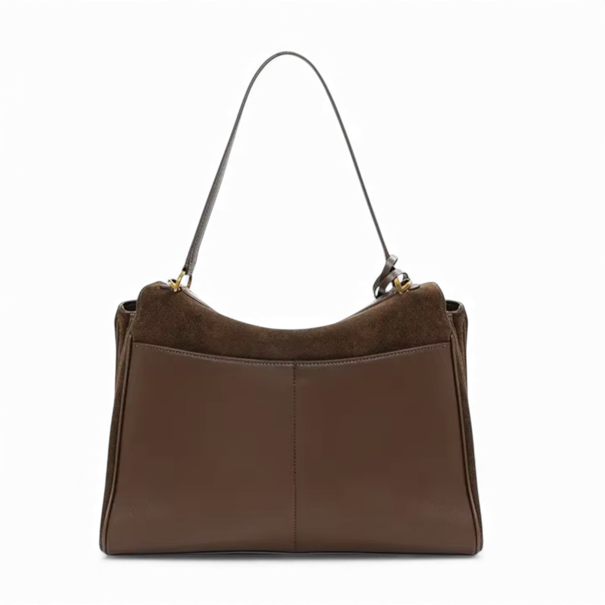 Shoulder Bag | Large Faux Suede Handbag | Gold Turnlock-Myra Lina