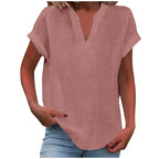 Summer Tops | V Neck | Rolled Short Sleeve | Loose Fit-Myra Lina