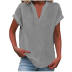 Summer Tops | V Neck | Rolled Short Sleeve | Loose Fit-Myra Lina